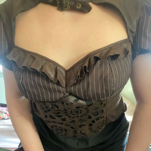 Steampunk Brown Ruffled Dress - Picture 3 of 3